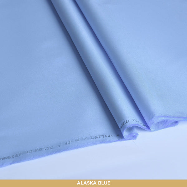 Sp-4 Alaska Blue Unstitched-Summer'24 Master Fabric Alaska Blue 100% COTTON LATHA Length-4.5M Width-52 Inches+
