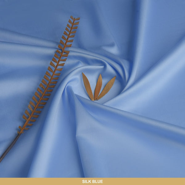 Satin Unstitched-Summer'22 Master Fabric Silk Blue Egyptian Giza Cotton Length-4.5M Width-55 Inches+