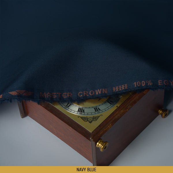 Crown Unstitched-Summer'22 Master Fabric Navy Blue Egyptian Giza Cotton Length-4.5M Width-55 Inches+