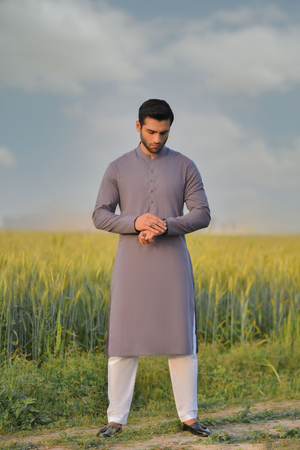 Urban Kurta Shalwar-Pearl Grey Unstitched-Summer'22 Master Fabric Pearl Grey IMPORTED COTTON Length-2.5/2.5M Width-54  Inches+