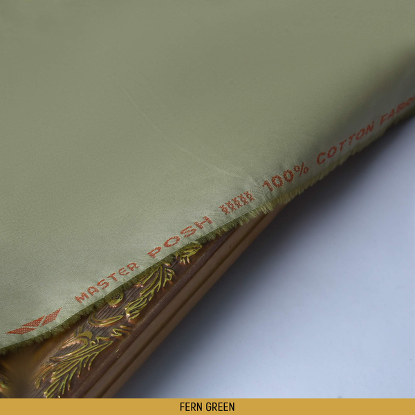 Posh Unstitched-Summer'22 Master Fabric Fern Green 100% Pure Cotton Length-4.5M Width-54 Inches+