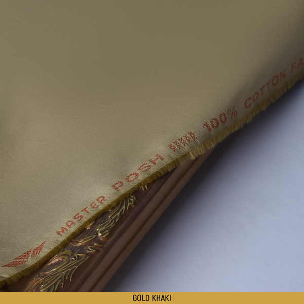 Posh Unstitched-Summer'22 Master Fabric Gold Khaki 100% Pure Cotton Length-4.5M Width-54 Inches+