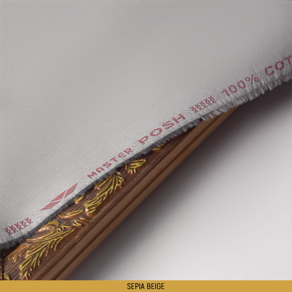 Posh Unstitched-Summer'22 Master Fabric Sepia Beige 100% Pure Cotton Length-4.5M Width-54 Inches+